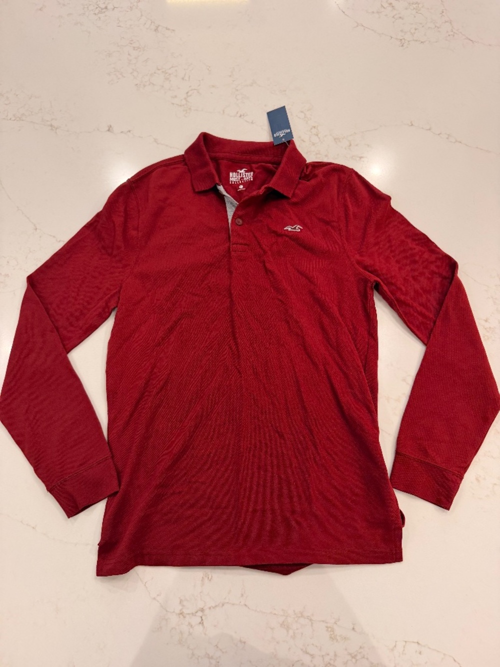 NWT Hollister Must-Have Collection Long Sleeve Polo Shirt Red Women's XS Embroid